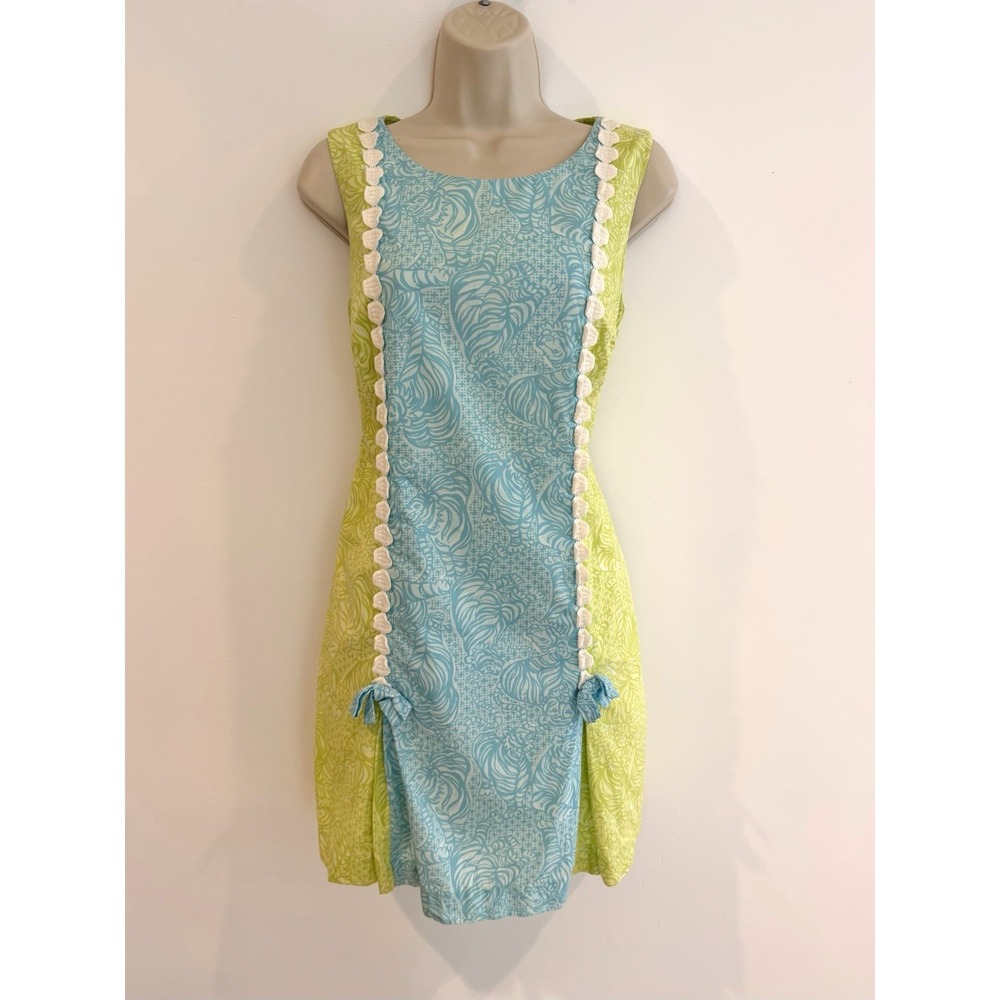Lilly Pulitzer Shift Dress Sz 4 Mini Jubilee Collection Tiger Print Green Blue
